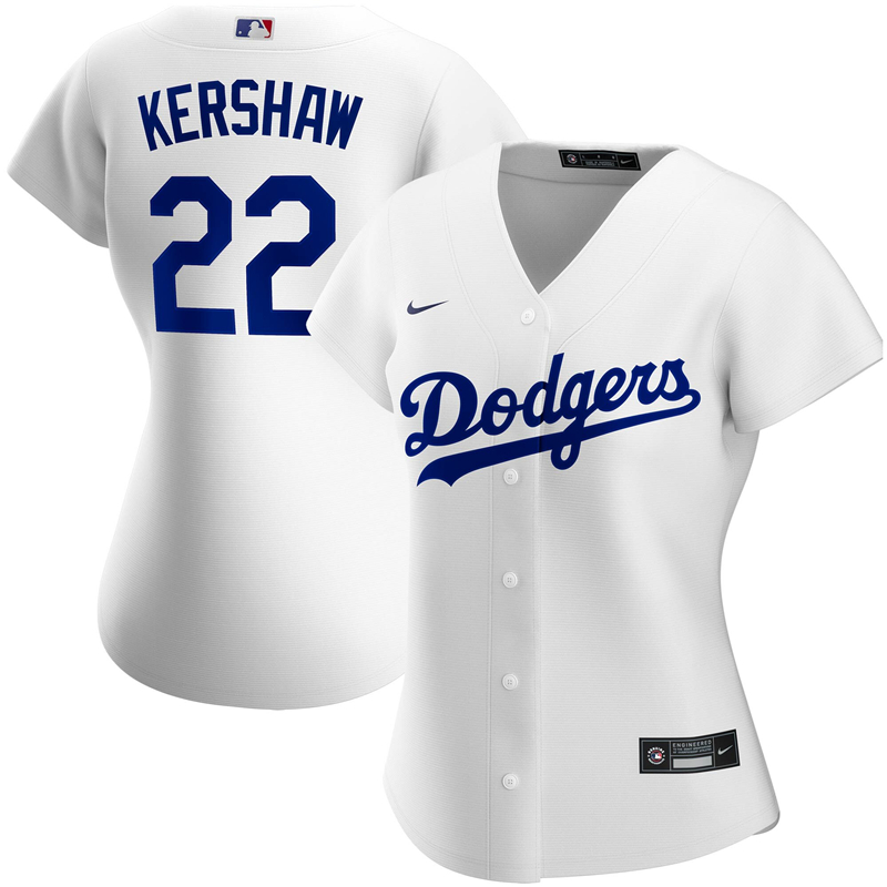 2020 MLB Women Los Angeles Dodgers Clayton Kershaw Nike White Home 2020 Replica Player Jersey 1->los angeles dodgers->MLB Jersey